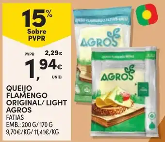 Continente Queijo flamengo original/light agros fatias promoção