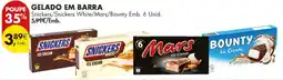 Pingo Doce gelado em barra snickers/snickers white/mars/bounty promoção
