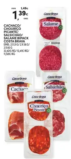 Continente Cachaco/Chouriço Picante/Salsichão/Salame Bipack Costa Brava promoção