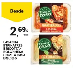 Continente Lasanha espinafres e ricotta/ bolonhesa come a casa promoção