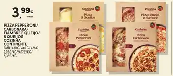 Continente Pizza pepperoni/ carbonara/ fiambre e queijo/ 5 queijos cozinha continente promoção