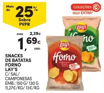 Continente Snacks de batatas forno lay's c/ sal/ camponesas promoção