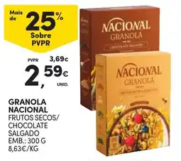 Continente granola nacional frutos secos/chocolate salgado promoção