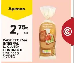 Continente pão de forma integral s/ gluten continente promoção