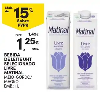 Continente Bebida de leite uht selecionado livre matinal meio-gordo/magro promoção