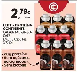 Continente Leite + proteína continente cacau/morango/café promoção
