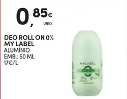 Continente deodorante roll on 0% my label promoção