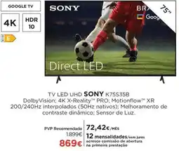 El Corte Inglés tv led uhd sony k75s35b promoção