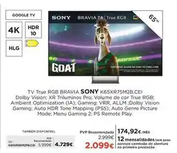 El Corte Inglés Sony - tv true rgb bravia k65xr75m2b.ci promoção