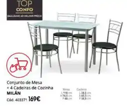 Conforama Conjunto de Mesa + 4 Cadeiras de Cozinha Milán promoção