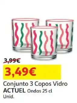 Auchan Conjunto 3 Copos Vidro ACTUEL Ondas promoção