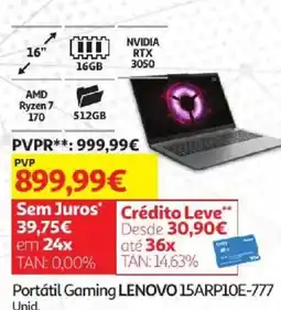 Auchan Portátil Gaming Lenovo 15arp10e-777 promoção