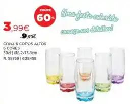 Espaço Casa Conj. 6 copos altos 6 cores promoção