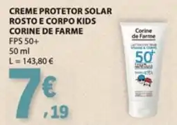 E.Leclerc Creme protetor solar rosto e corpo kids corine de farme FPS 50+ promoção