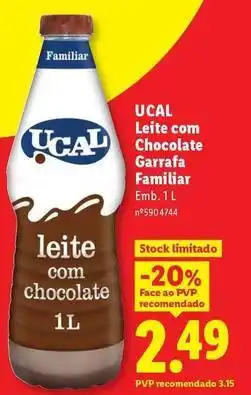 Lidl Ucal - leite com chocolate garrafa familiar promoção