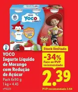 Lidl Yoco - yoco iogurte liquido de morango com redução de açúcar promoção