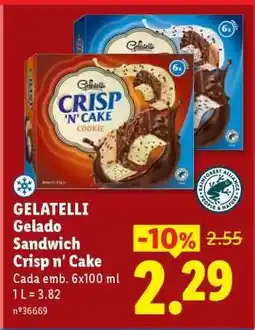 Lidl GELATELLI Gelado Sandwich Crisp n' Cake promoção