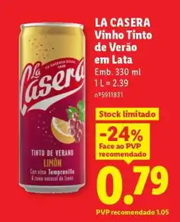 Lidl LA CASERA Vinho Tinto de Verão em Lata promoção