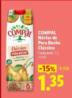 Lidl COMPAL Néctar de Pera Rocha Clássico promoção