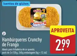 ALDI Hambúrgueres crunchy de frango elpozo promoção