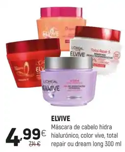 Coviran Elvive máscara de cabelo hidra hialurónico, color vive, total repair ou dream long promoção