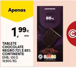 Continente Tablete chocolate negro 72% e 85% continente promoção