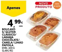 Continente Bolo avó s/gluten clássico/laranja chocolate/canela/limão paioila promoção