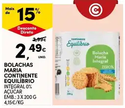 Continente Bolachas maria continente equilíbrio integral 0% açúcar promoção