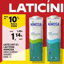 Continente Leite uht 0% lactose mimosa promoção