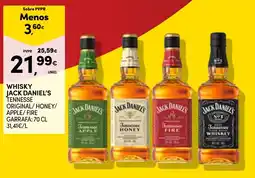 Continente Whisky jack daniel's tennessee original / honey / apple / fire promoção