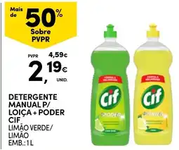 Continente Detergente manual p/ loiça + poder cif limão verde/ limão promoção