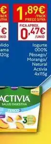Recheio Activia - logurte 000% pêssego/ morango/ natural promoção