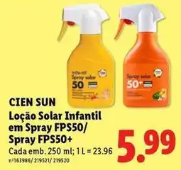 Lidl Cien - locao solar infantil em spray fps50/ spray fps50+ promoção