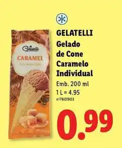 Lidl Gelatelli - gelado de cone caramelo individual promoção