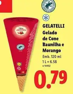 Lidl Gelatelli - gelado de cone baunilha e morango promoção