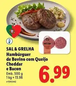 Lidl com - hamburguer de bovino com queijo cheddar e bacon promoção