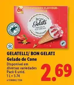 Lidl Premium - gelatelli/bon gelati gelado de cone promoção