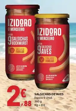 E.Leclerc Izidoro o merceeiro salsichas de aves promoção