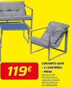 Bricomarché Conjunto sofá + 2 cadeiroes + mesa promoção