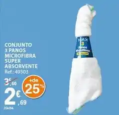 E.Leclerc Conjunto 3 panos microfibra super absorvente promoção