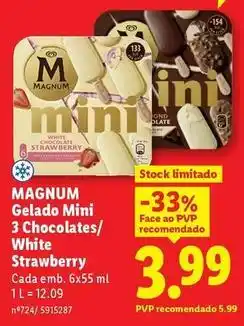 Lidl Magnum - gelado mini 3 chocolates/ white strawberry promoção