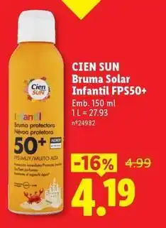 Lidl Cien - bruma solar infantil fps50+ promoção