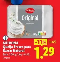 Lidl Milbona - queijo fresco para barrar natural promoção