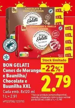 Lidl Xxl - cones de morango e baunilha/ chocolate e baunilha xxl promoção
