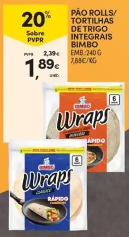 Continente Pão rolls/tortilhas de trigo integrais bimbo promoção