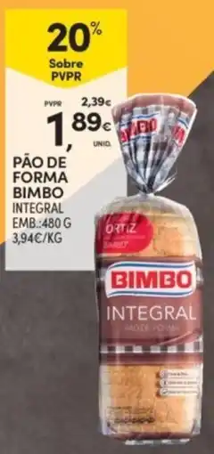 Continente Pão de forma bimbo integral promoção
