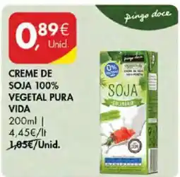 Pingo Doce creme de soja 100% vegetal pura vida promoção