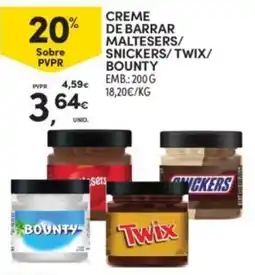 Continente Creme de barrar maltesers/snickers/twix/bounty promoção