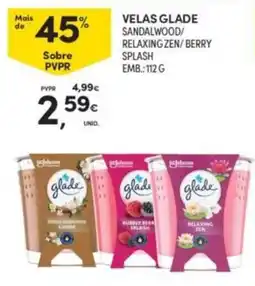 Continente velas glade sandalwood/relaxing zen/berry splash promoção