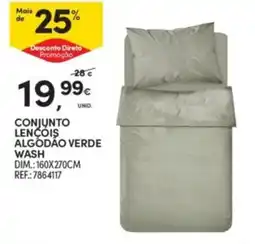 Continente Conjunto lençois algodão verde wash promoção